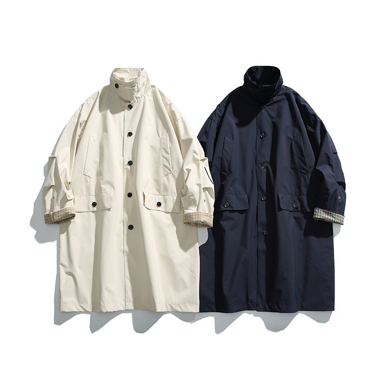 Herren übergroßer wasserdichter Trenchcoat mit Stehkragen und kariertem Futter Shop Nory