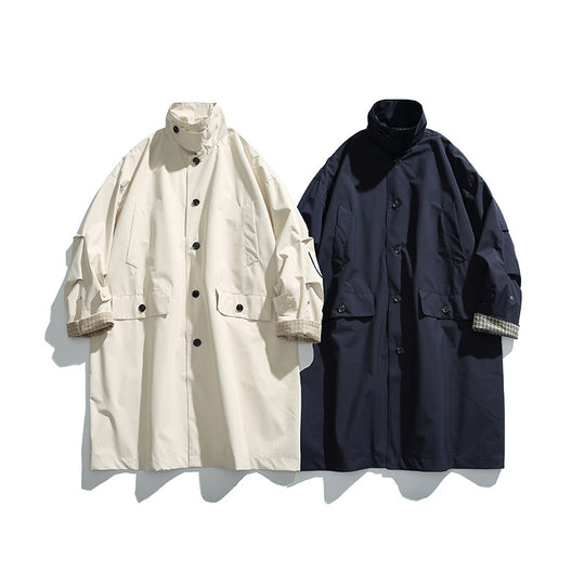 Herren übergroßer wasserdichter Trenchcoat mit Stehkragen und kariertem Futter Shop Nory