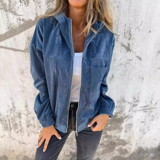 Damen leicht taillierte Cordjacke mit praktischen Taschen