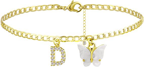 Damen Fußkettchen mit eleganten Glitzer- und Schmetterlingsanhängern Shop Nory