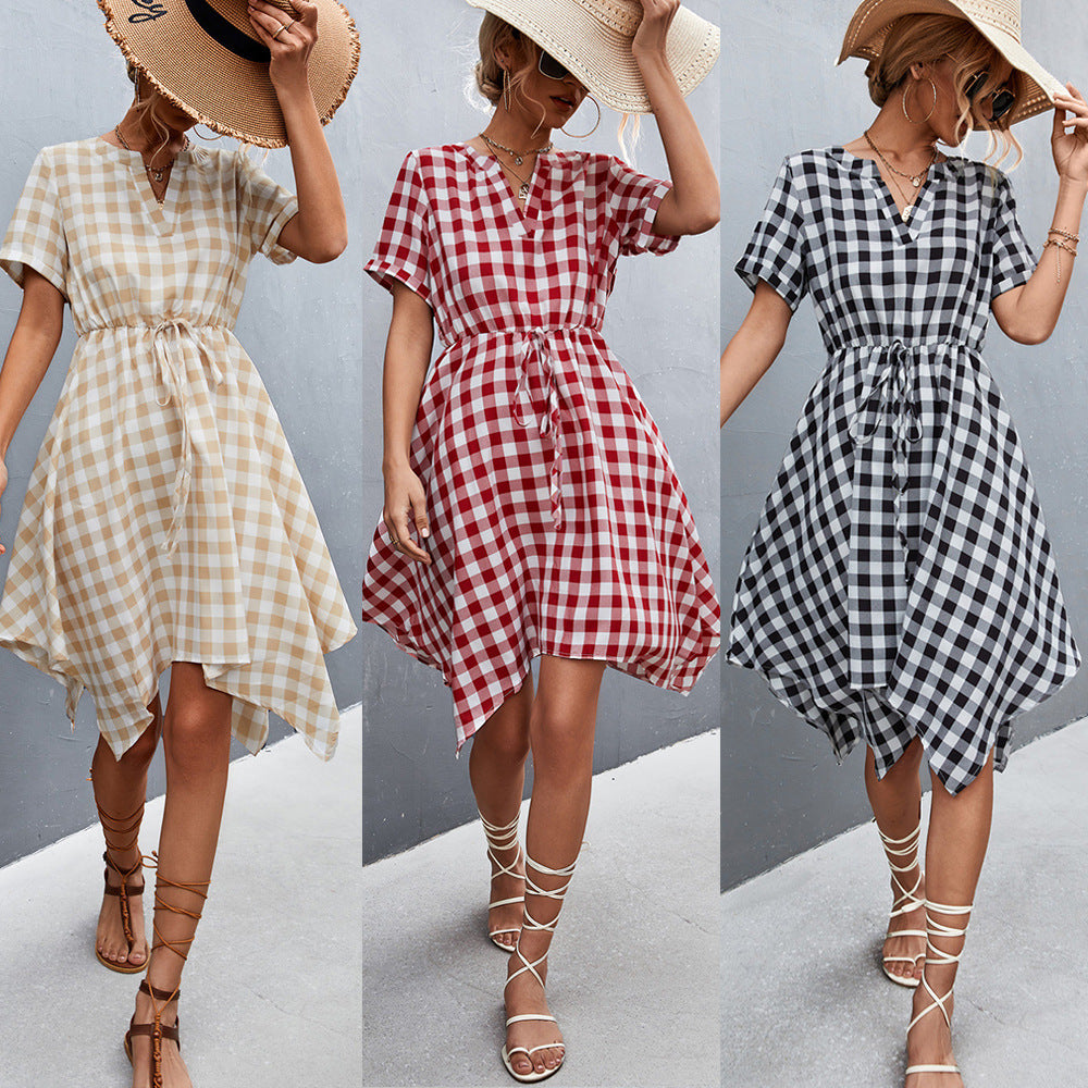 Damen Midikleid mit modernen Karomuster Shopnory