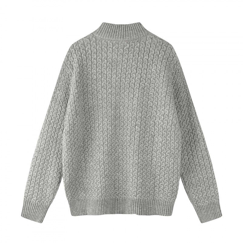 Unisex Boxy-Strickjacke mit Zopfmuster, Stehkragen und Zwei-Wege-Reißverschluss Shop Nory