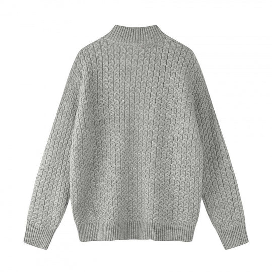 Unisex Boxy-Strickjacke mit Zopfmuster, Stehkragen und Zwei-Wege-Reißverschluss Shop Nory