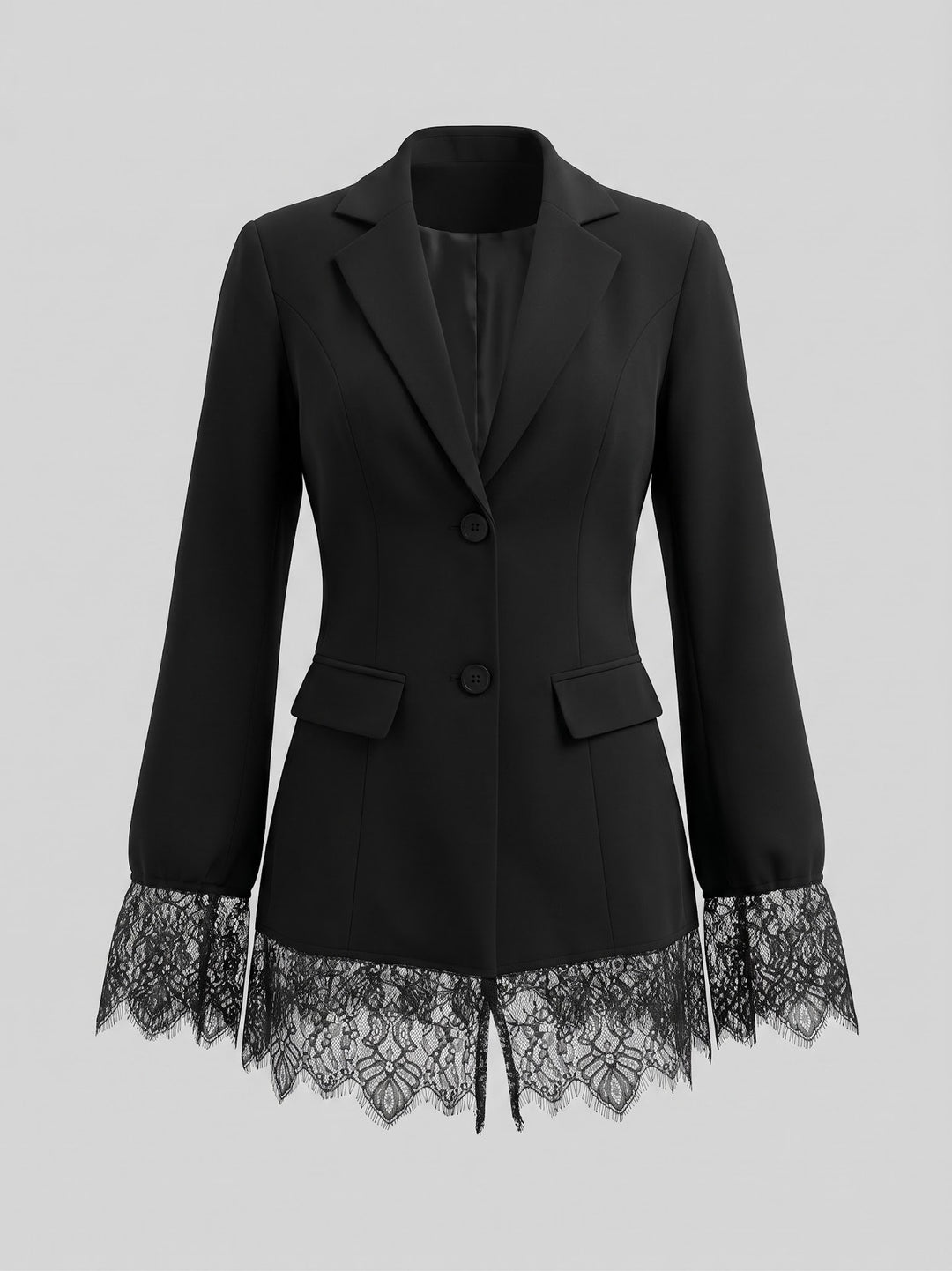 Damen Taillierter Blazer mit Spitzenborte am Saum und Manschetten Shop Nory