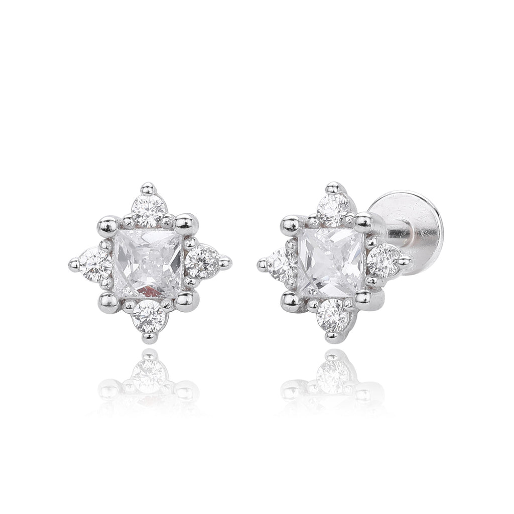 Damen Ohrstecker mit luxuriösem Zirkonbesatz und hochglänzender 925 Sterling Silberfassung Shop Nory