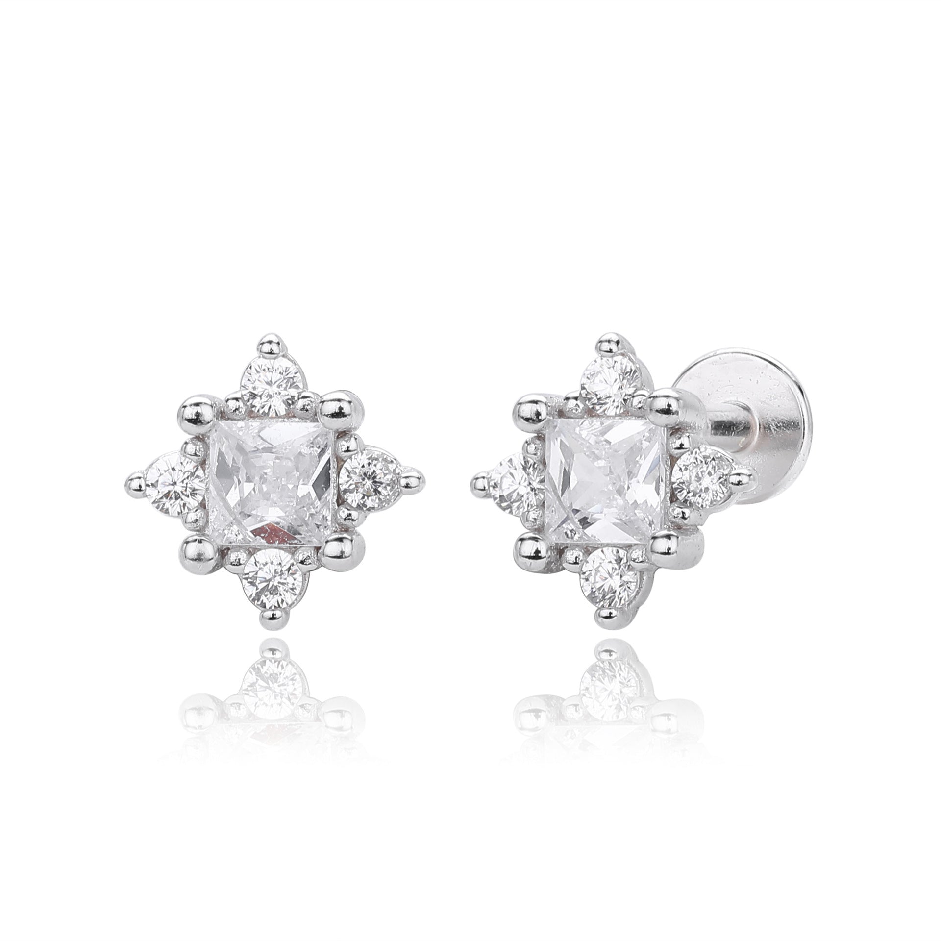 Damen Ohrstecker mit luxuriösem Zirkonbesatz und hochglänzender 925 Sterling Silberfassung Shop Nory