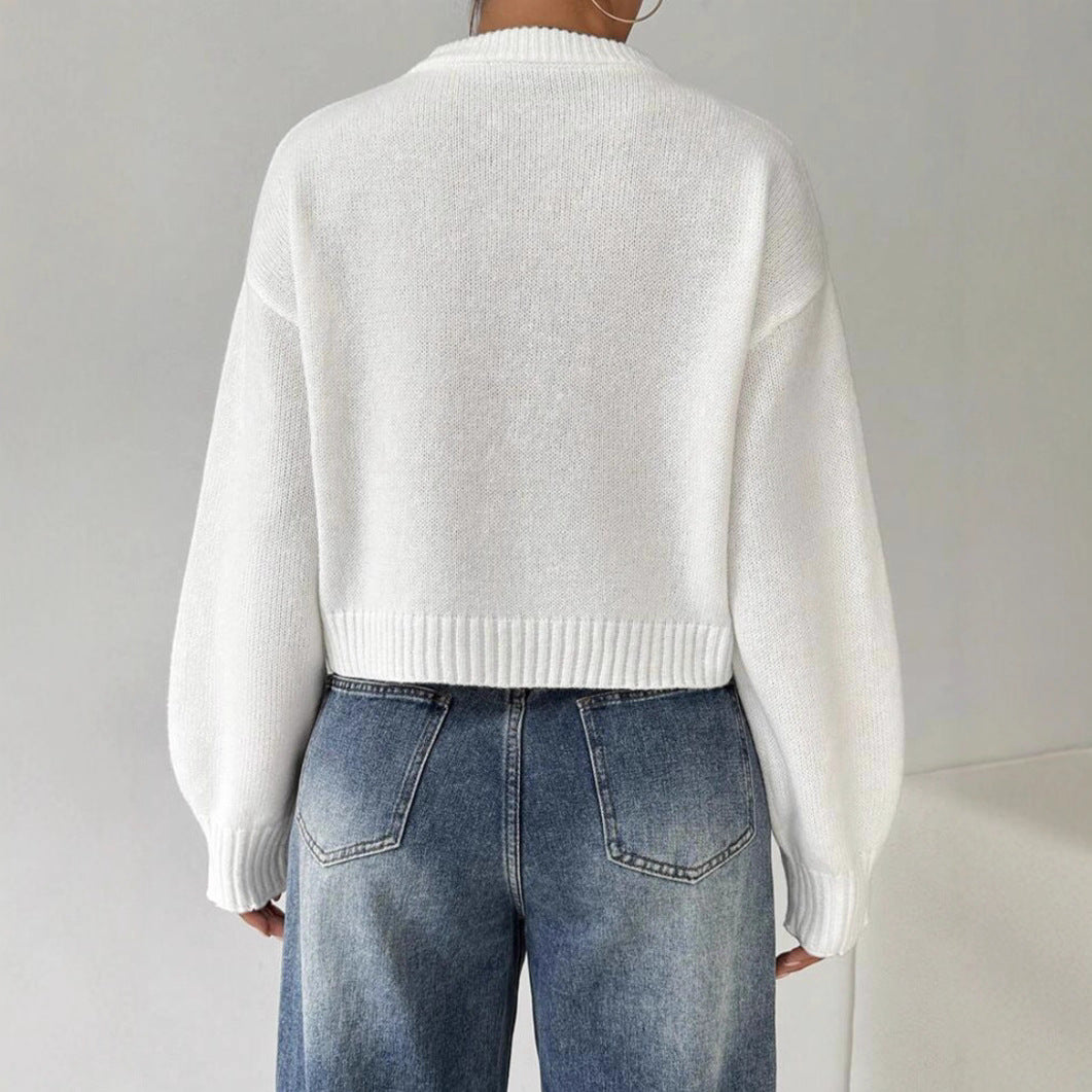 Damen Kurz-Cropped Pullover aus feinem Strick mit Ballonärmeln und geripptem Bund Shop Nory