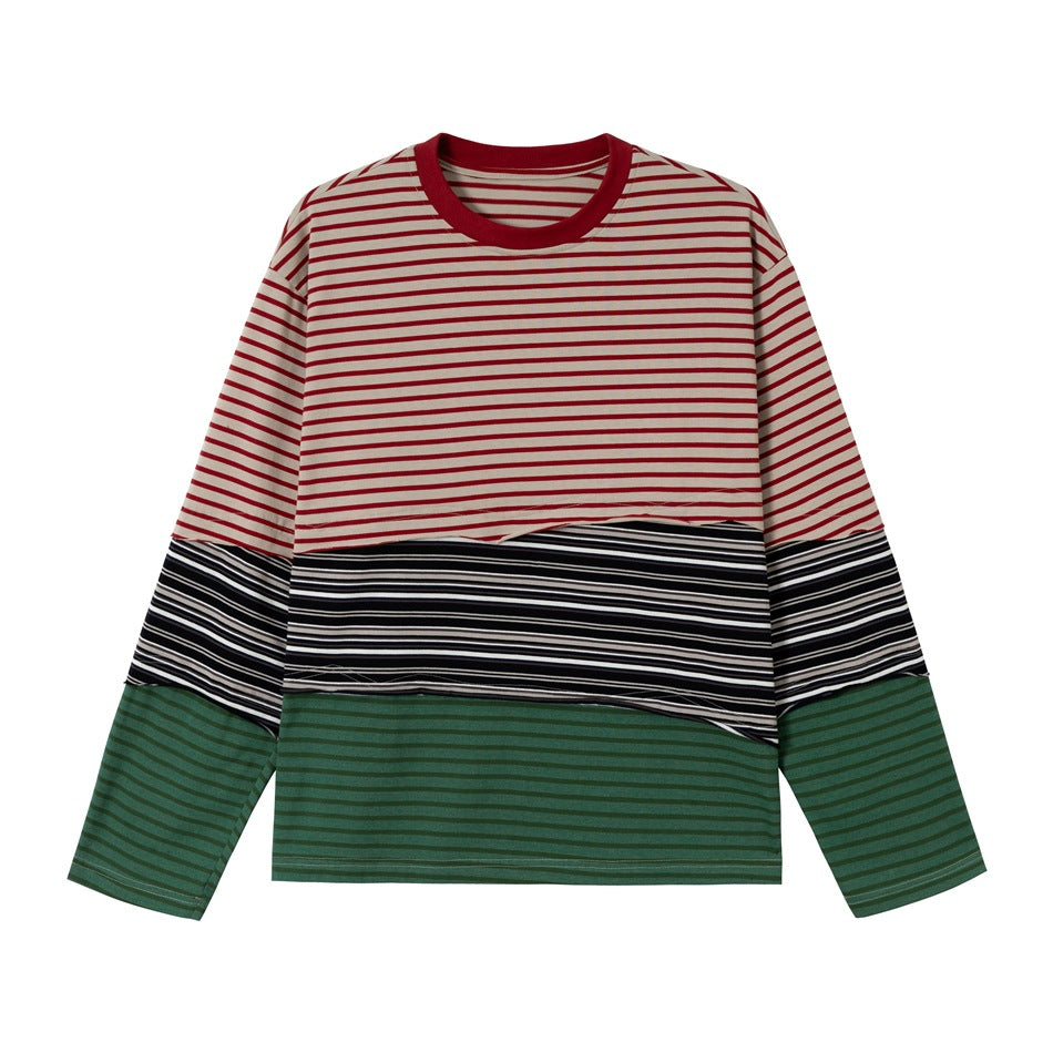 Unisex Lässiges Oversize Langarmshirt mit Blockstreifen aus Baumwollmix Shop Nory