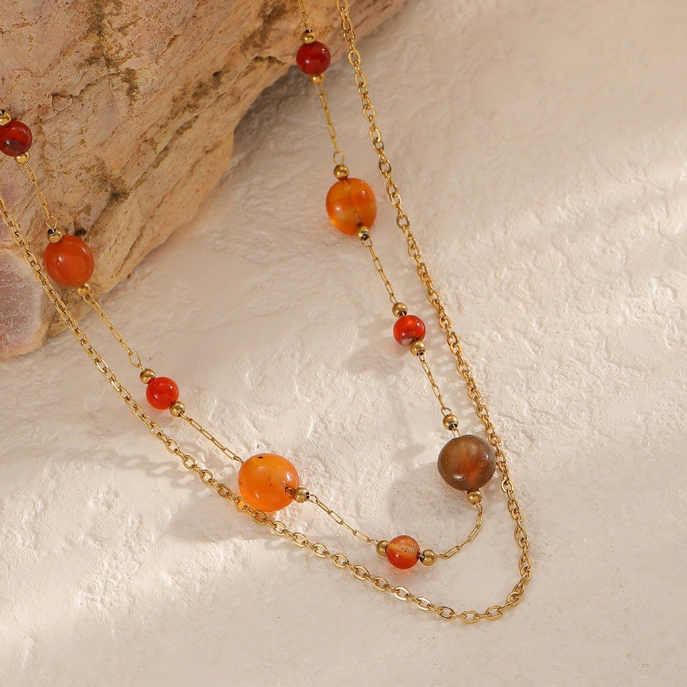 Damen Halskette mit eleganten, transparenten Edelsteinen und feiner Gliederkette Shop Nory