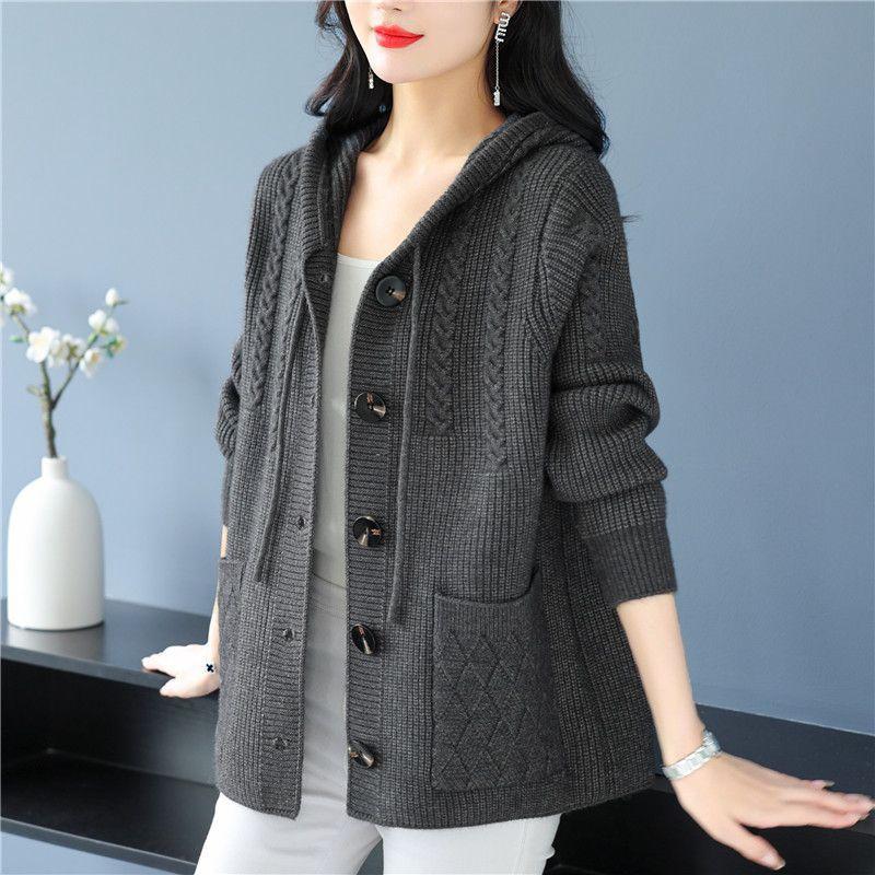 Damen Strickjacke mit Kapuze und Zopfmuster Shop Nory