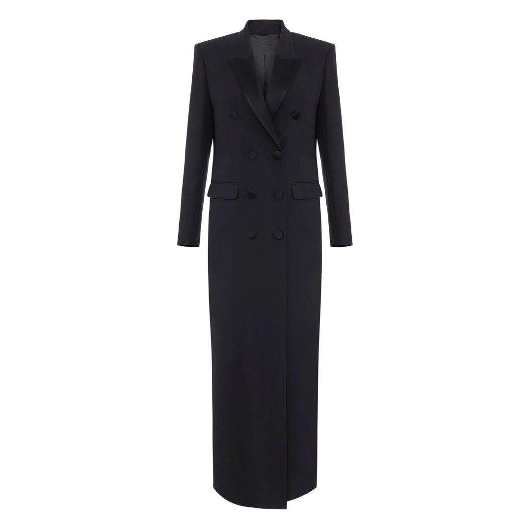 Damen Doppeltreihiger lang geschnittener Wollmantel mit spitzem Revers Shop Nory