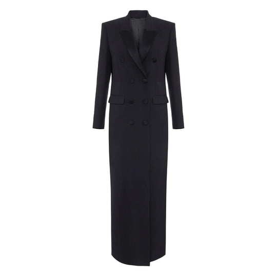 Damen Doppeltreihiger lang geschnittener Wollmantel mit spitzem Revers Shop Nory