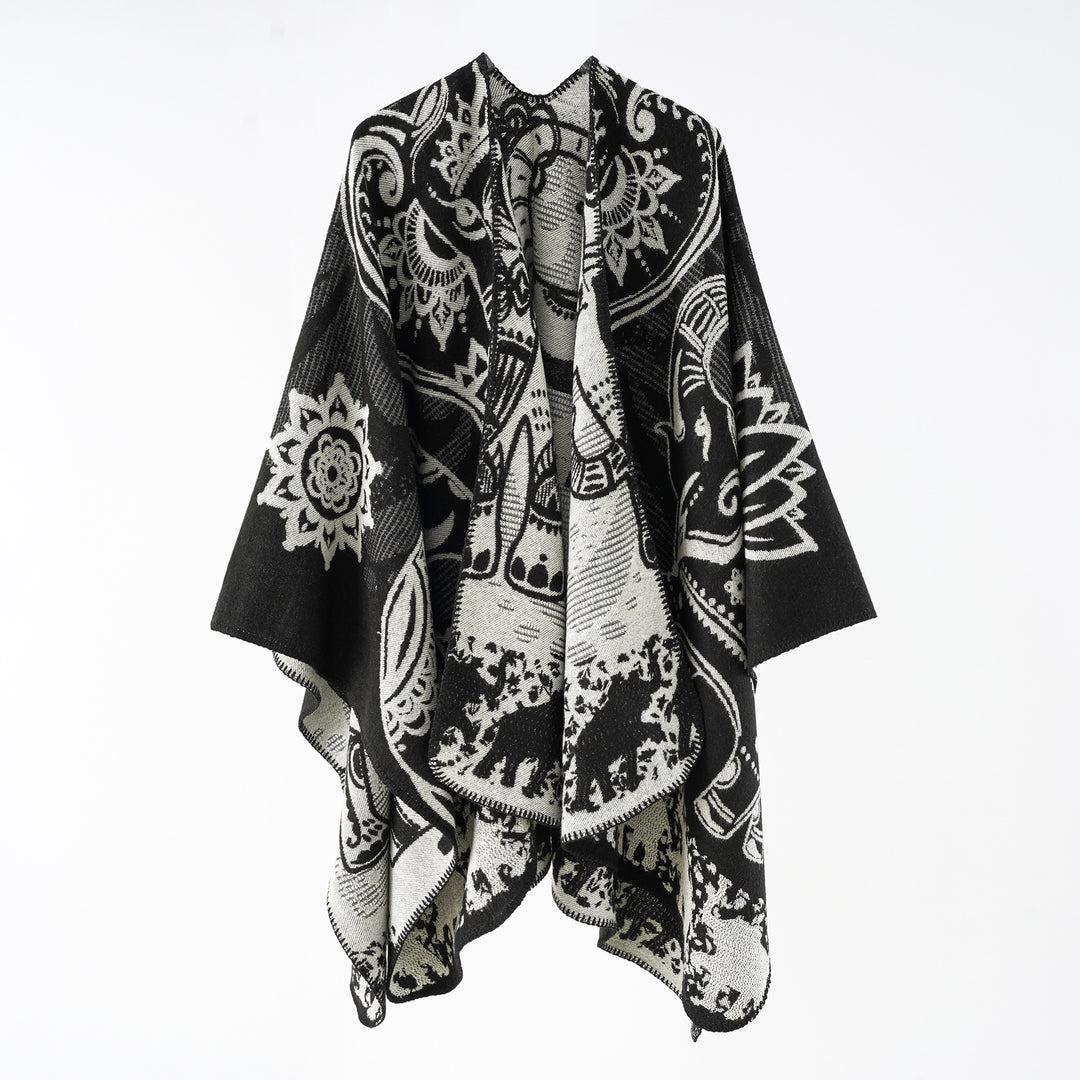 Damen Jacquard-Überwurfponcho mit doppelseitiger Webstruktur und Zierstichkante Shop Nory