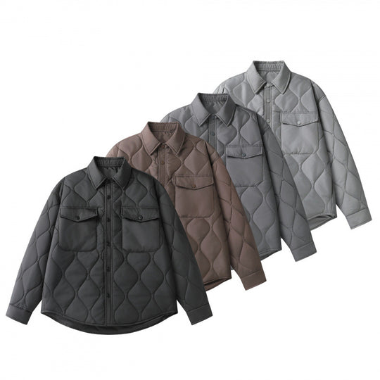 Unisex Gepolsterte gesteppte Hemdjacke mit Pattentaschen und abgerundetem Saum Shop Nory
