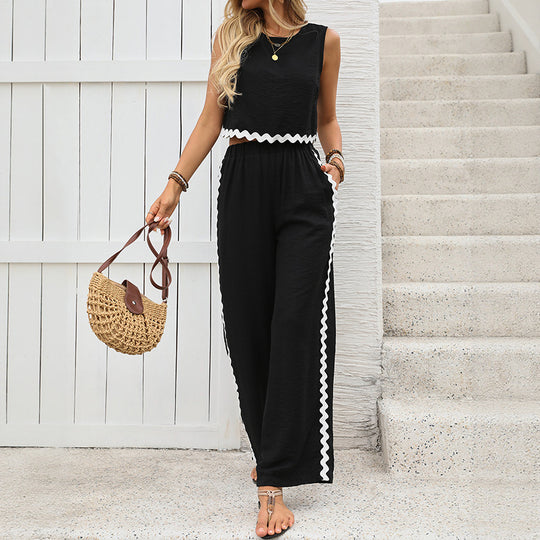Damen Lässiger Crop Top und Weite Hose Set Shop Nory