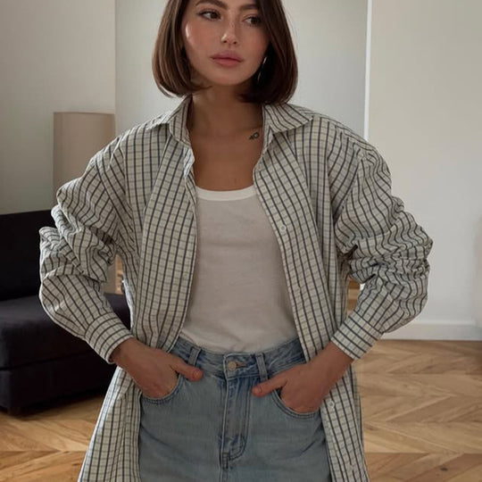 Damen Kariertes Oversize-Hemd mit verlängertem Saum Shop Nory