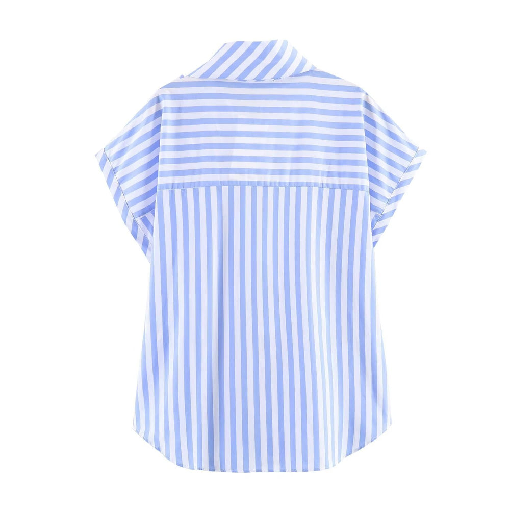 Damen Blusenshirt mit dekorativem Schleifenelement und modischem Streifenmuster Shopnory