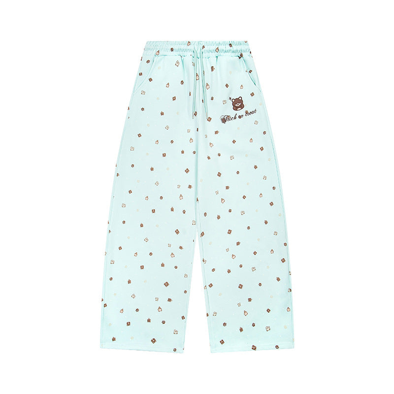Damen Weite Loungehose im Culotte‑Stil mit elastischem Komfortbund und süßem Bären‑Print Shop Nory