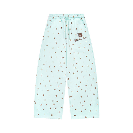 Damen Weite Loungehose im Culotte‑Stil mit elastischem Komfortbund und süßem Bären‑Print Shop Nory