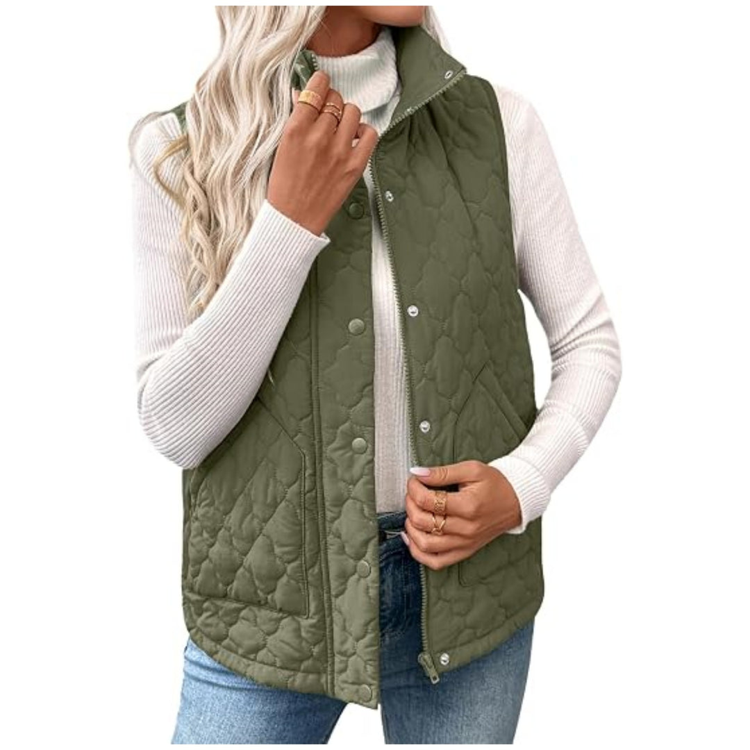 Damen Steppweste mit hohem Stehkragen, Doppelverschluss und geschwungenem Saum Shop Nory