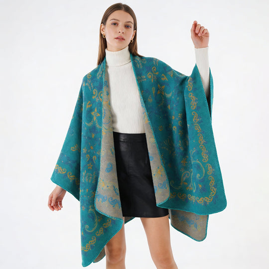 Damen Wendbarer Jacquard-Cape-Überwurf mit ornamentaler Struktur Shop Nory