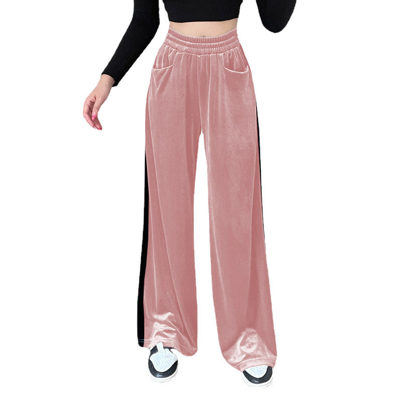 Damen Weite Samt-Hose mit elastischem Bund und praktischen Taschen Shopnory