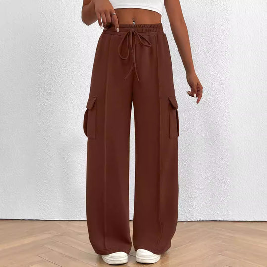 Damen Weite Cargo-Loungehose mit Tunnelzugbund und aufgesetzten Pattentaschen Shop Nory