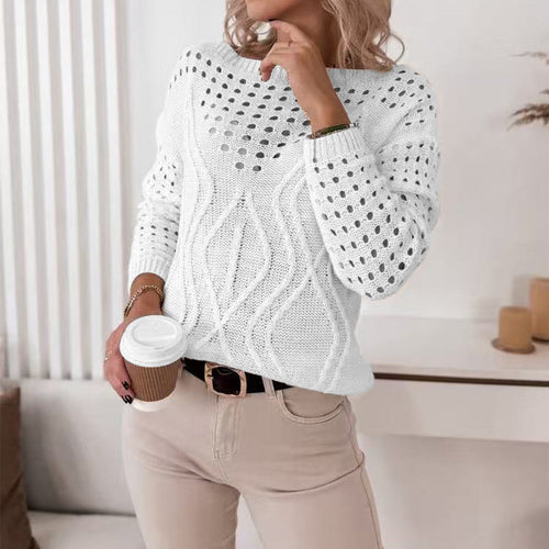 Damen Strickpullover mit luftigen Lochmustern und zartem Zopfdesign