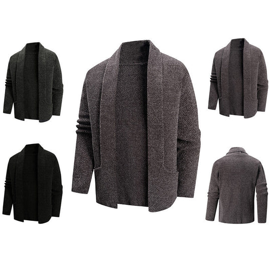 Herren offener Strickmantel mit weitem Fallendem Schalkragen und aufgesetzten Eingrifftaschen Shop Nory