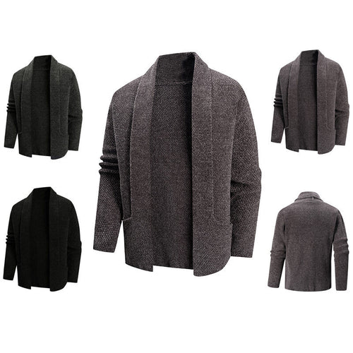 Herren offener Strickmantel mit weitem Fallendem Schalkragen und aufgesetzten Eingrifftaschen Shop Nory