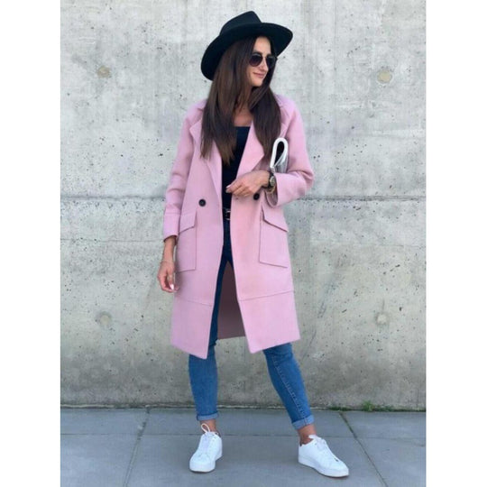 Damen Midilanger Wollmix Mantel im Clean-Cut mit Reverskragen und aufgesetzten Taschen Shop Nory