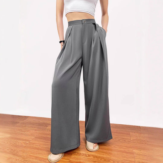 Damen Weite High-Waist Plissee-Hose mit Bundfalten, Gürtelschlaufen und Eingrifftaschen Shop Nory