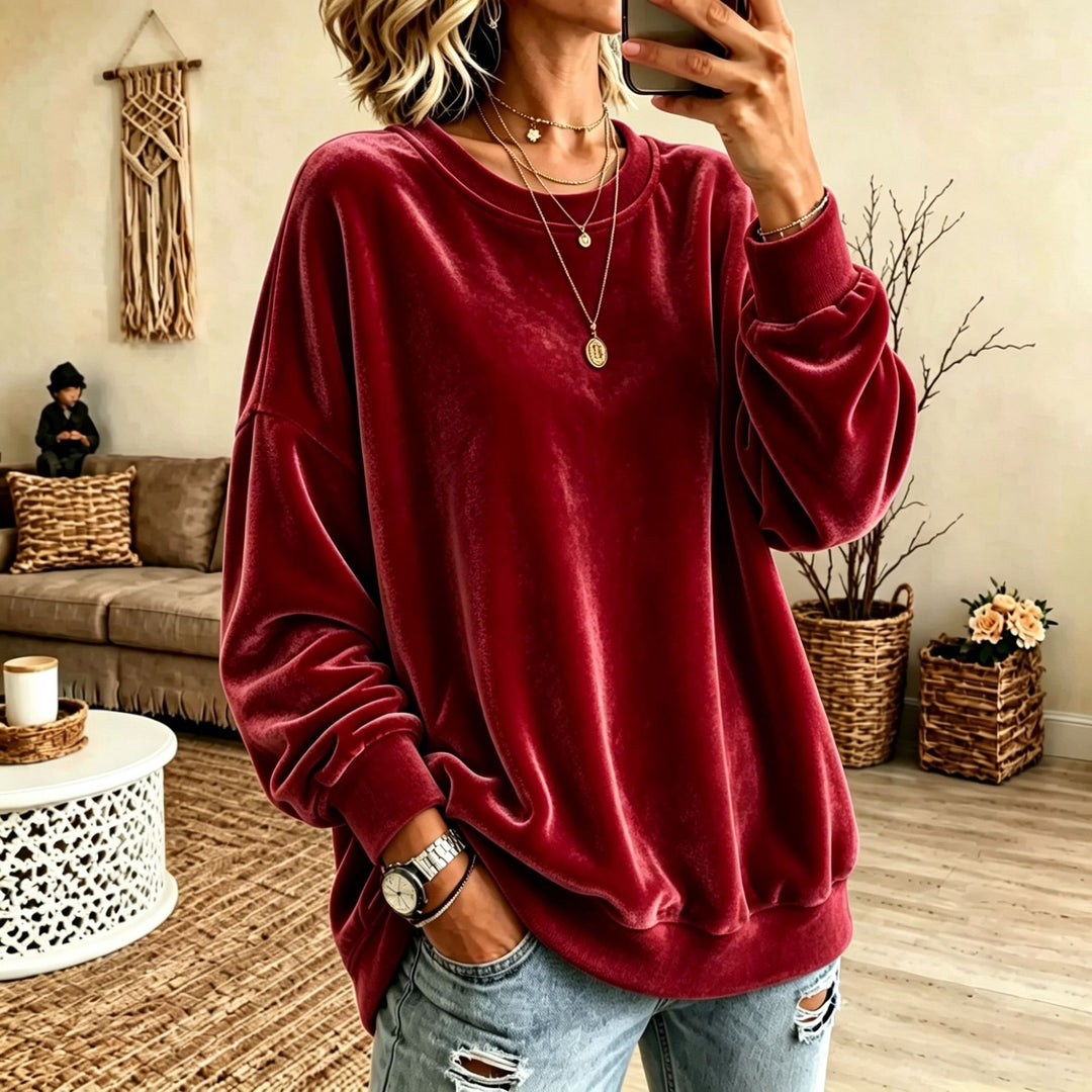 Damen Oversize-Samtpullover mit weitem Schnitt und geripptem Saum Shop Nory