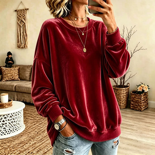 Damen Oversize-Samtpullover mit weitem Schnitt und geripptem Saum Shop Nory