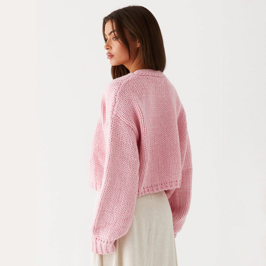 Damen Oversized Grobstrick-Cardigan mit Schalkragen und Rippbündchen Shop Nory