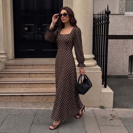Damen Maxikleid mit Quadrat-Ausschnitt, transparenten Chiffon-Ärmeln und taillierter A-Linie Shop Nory