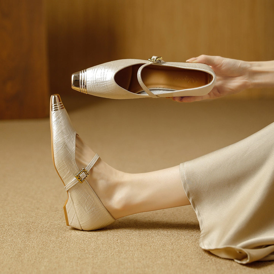 Damen Ballerinas mit elegantem Riemen und stilvollem Blockabsatz