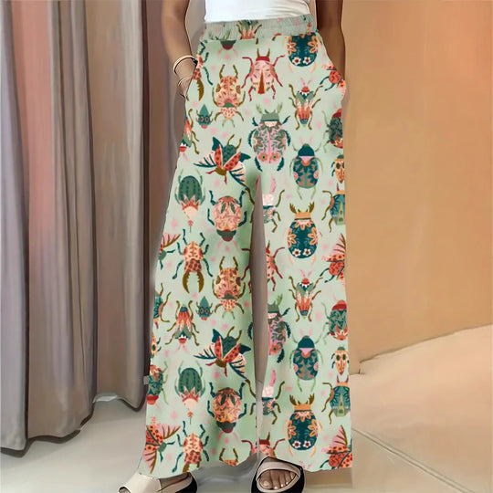 Damen Weite Palazzo-Hose mit elastischem Bund und auffälligem Käferprint Shop Nory