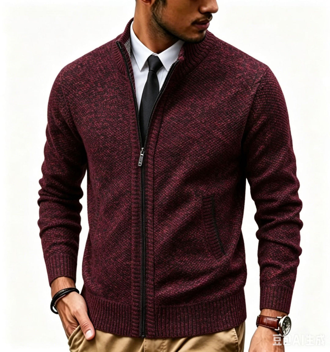 Herren Strukturstrick-Cardigan mit durchgehendem Reißverschluss und Stehkragen Shop Nory