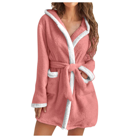 Damen Kuscheliger Bademantel mit weichem Sherpa-Futter und praktischen Taschen