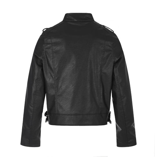 Herren Biker‑Lederjacke im Military‑Style mit Nieten, Stehkragen und Taillengürtel Shop Nory