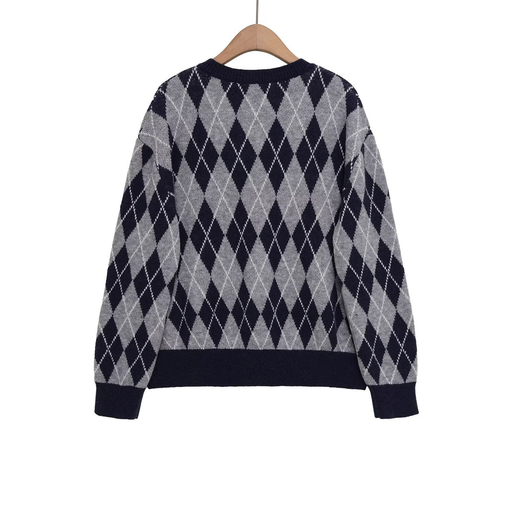 Damen Argyle V-Ausschnitt Strickpullover mit Rautenmuster Shop Nory