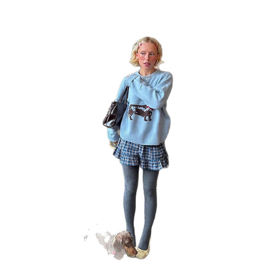 Damen Strickpullover mit Dackel‑Intarsia und entspanntem Oversize‑Schnitt Shop Nory
