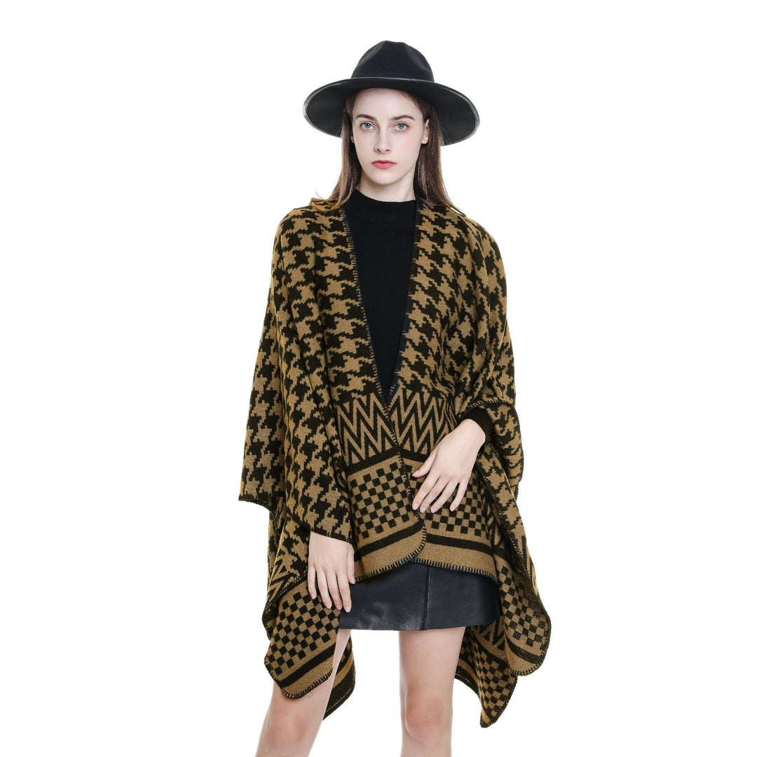Damen Jacquard-Capeponcho mit Hahnentritt- und Geometriemuster Shop Nory