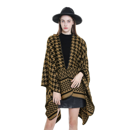 Damen Jacquard-Capeponcho mit Hahnentritt- und Geometriemuster Shop Nory