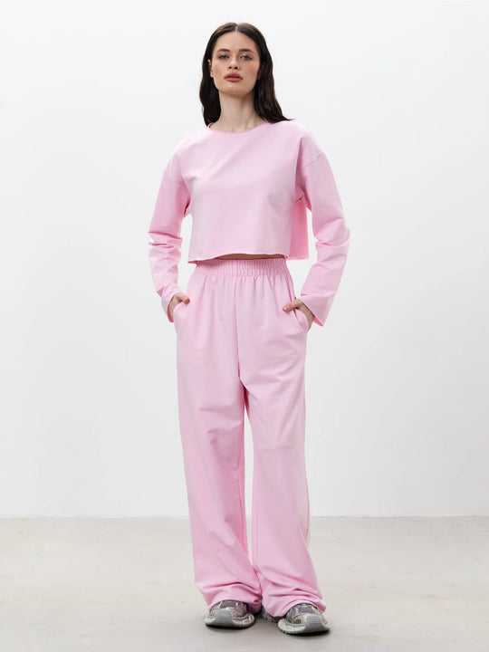 Damen Kurzgeschnittenes Sweatshirt und High-Waist Relax-Jogginghose Set Shop Nory