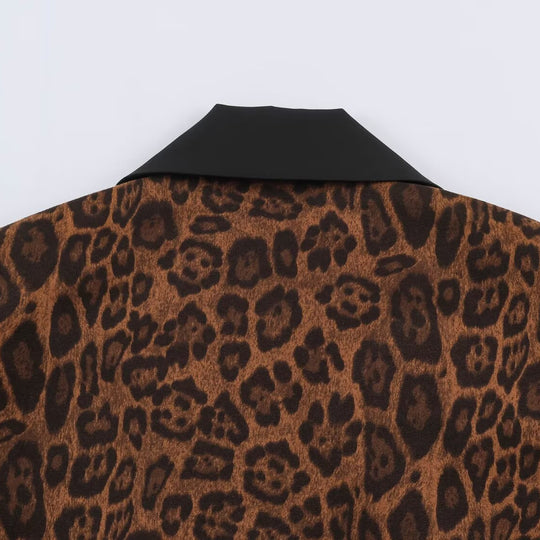 Damen Doppelreihiger Mantel mit Leopardenmuster und Satin-Schalkragen Shop Nory