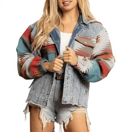 Damen Denimjacke im lässigen Boho-Stil mit Kapuze