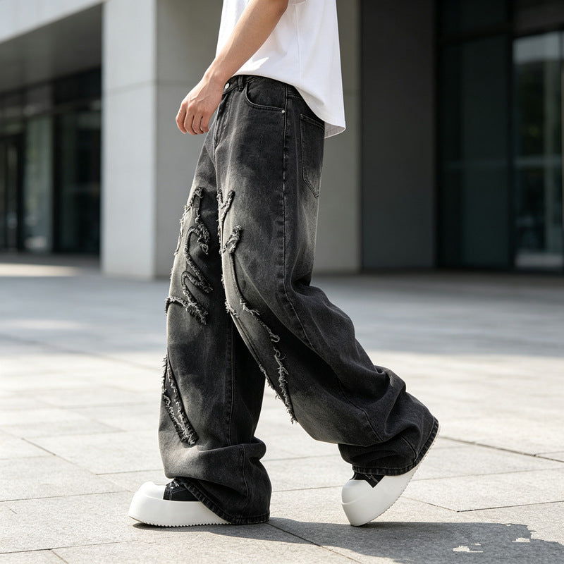 Herren Weit geschnittene Destroyed Jeans Shop Nory