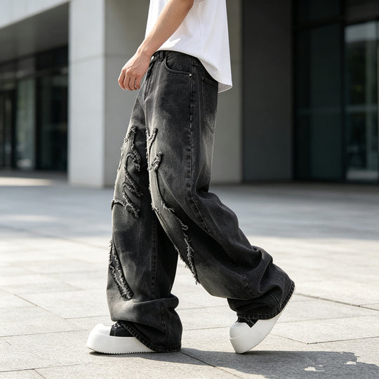 Herren Weit geschnittene Destroyed Jeans Shop Nory